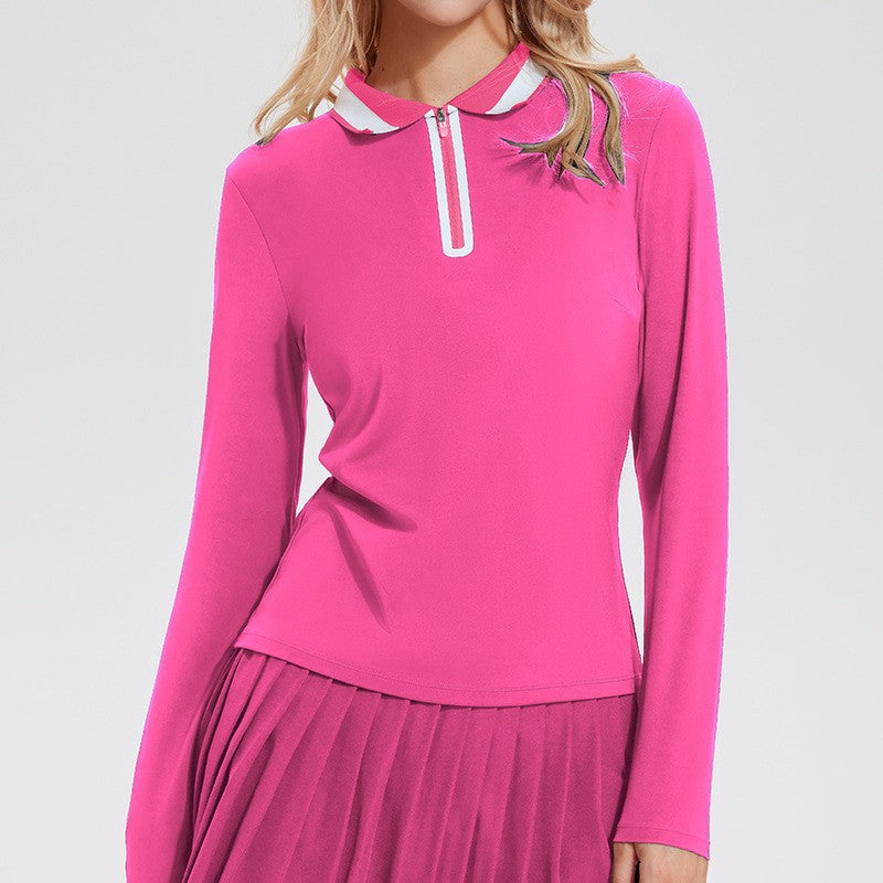 Women Long Sleeve Quick Dry Yoga Polo Shirt