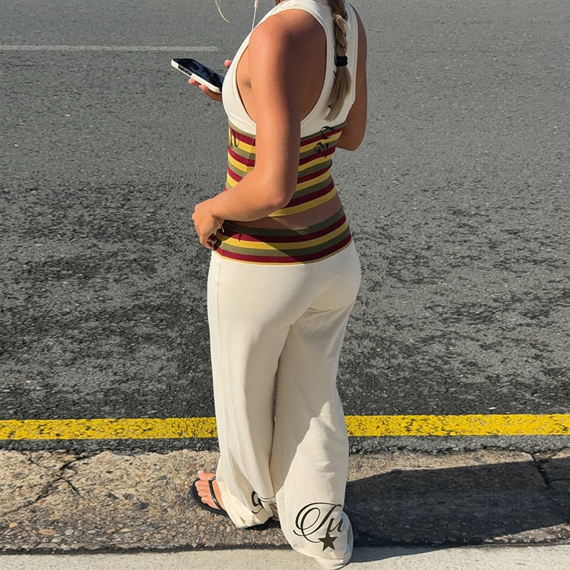 Womens V-neck Crop Top and Flared Pants Set