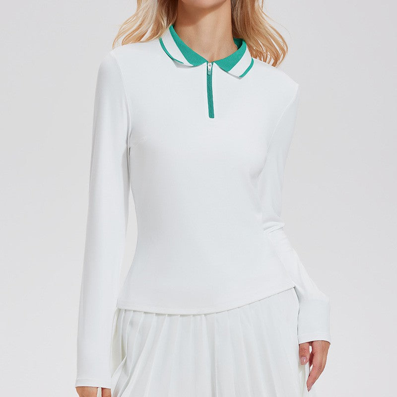 Women Long Sleeve Quick Dry Yoga Polo Shirt