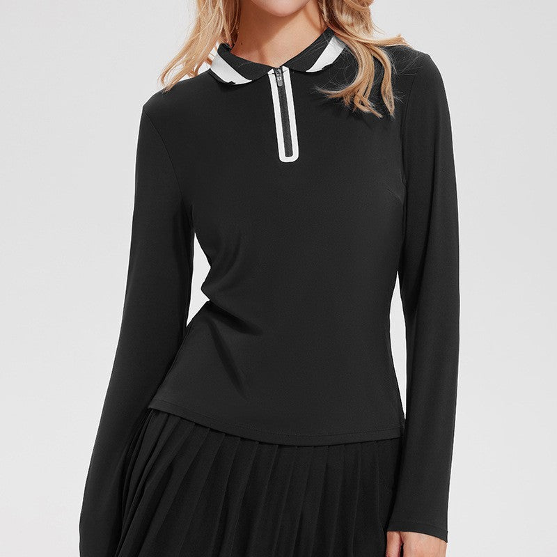 Women Long Sleeve Quick Dry Yoga Polo Shirt