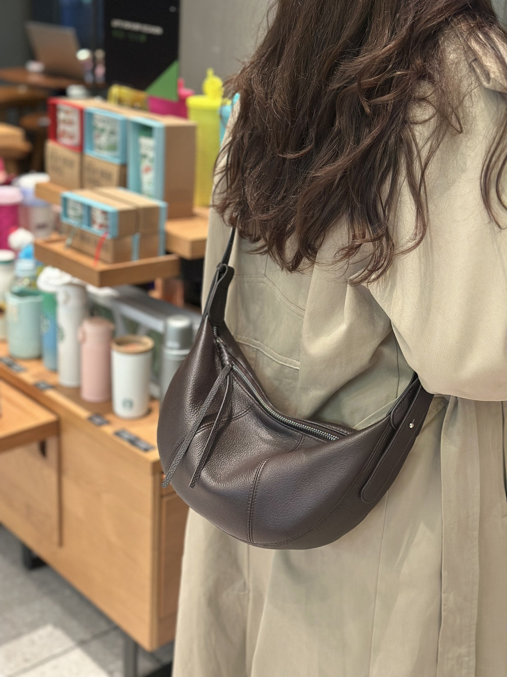 First-Layer Cowhide Crossbody Dumpling Bag