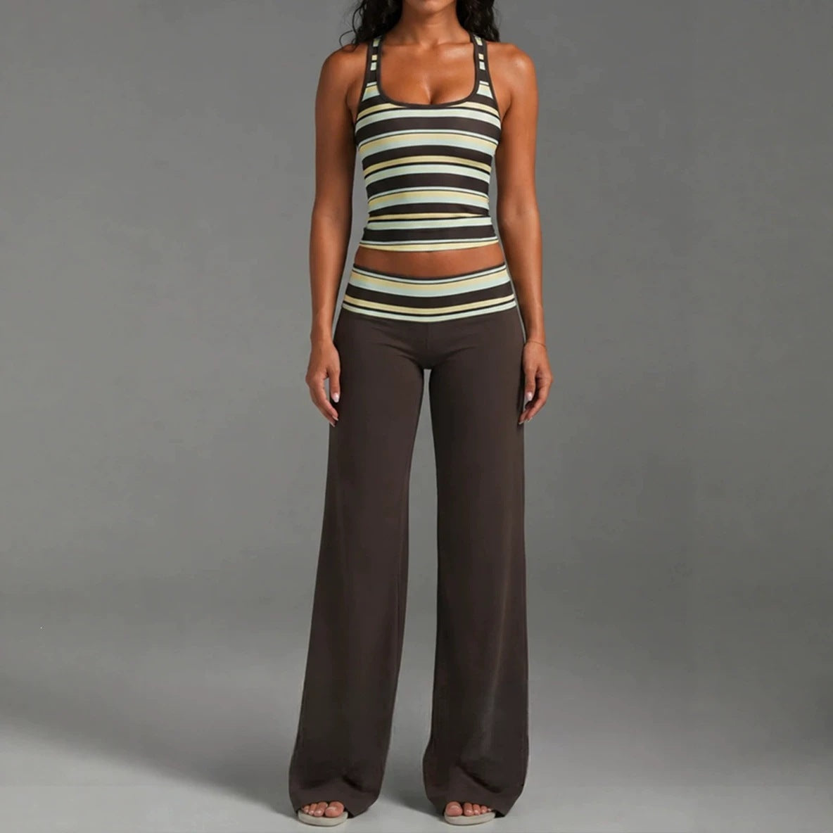 Sleeveless Striped Top and Loose Pants Set