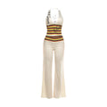 Womens V-neck Crop Top and Flared Pants Set