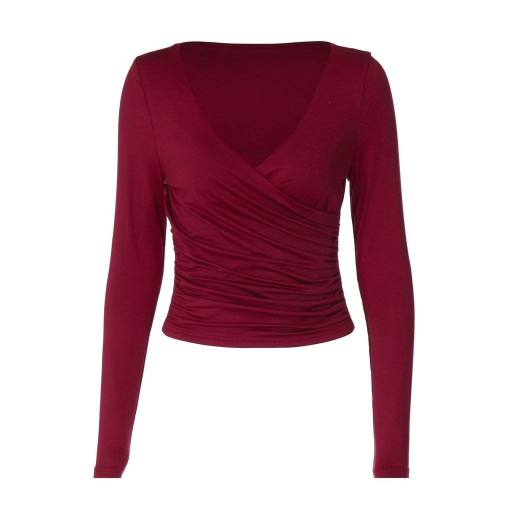 Womens Deep V-neck Off-shoulder Slim-fit T-shirt