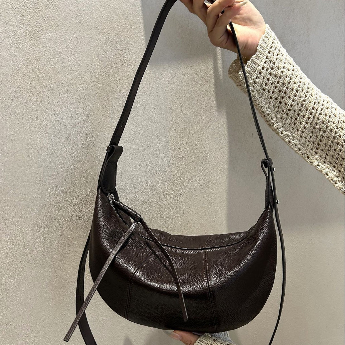 First-Layer Cowhide Crossbody Dumpling Bag
