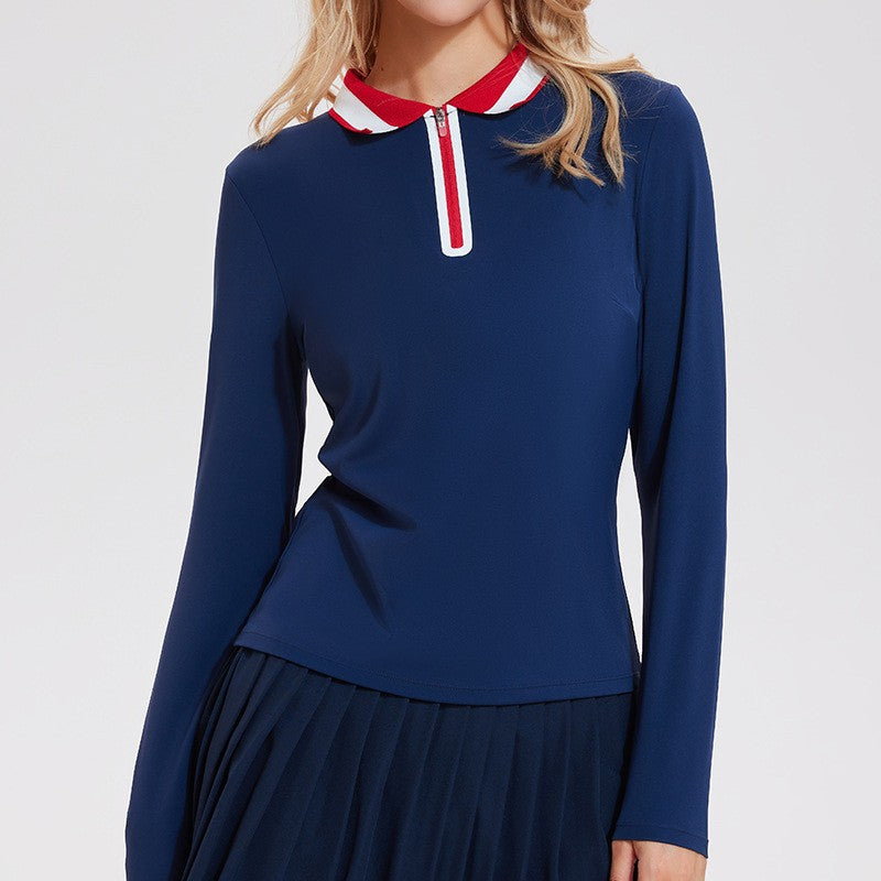 Women Long Sleeve Quick Dry Yoga Polo Shirt