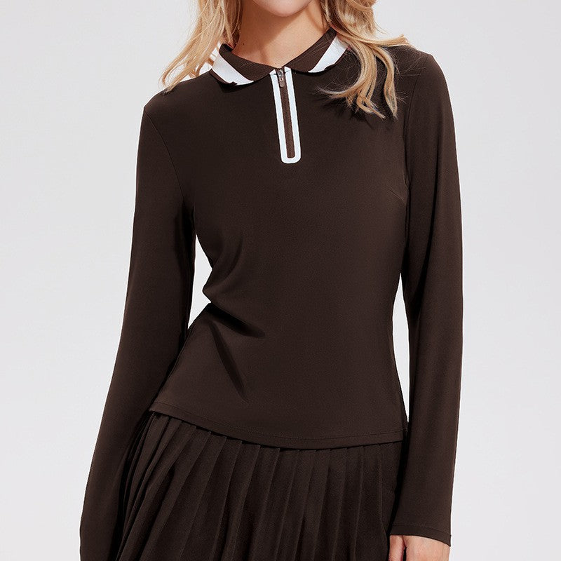 Women Long Sleeve Quick Dry Yoga Polo Shirt
